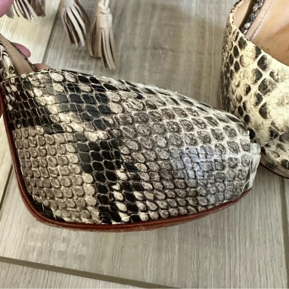 SCHUTZ Peep Toe Fun Leather Snakeskin Heels with Ankle Strap - Picture 7 of 9